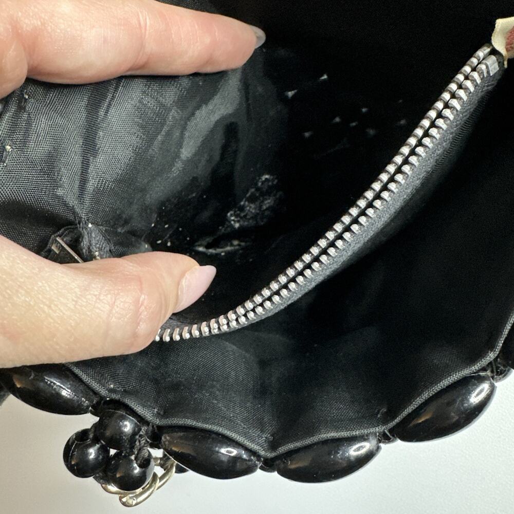 Vintage MCM Black Large Beaded Small Handbag Purse Retro Glam Evening Goth 70s - Picture 5 of 14